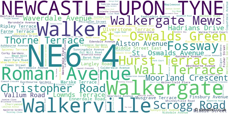 A word cloud for the NE6 4 postcode